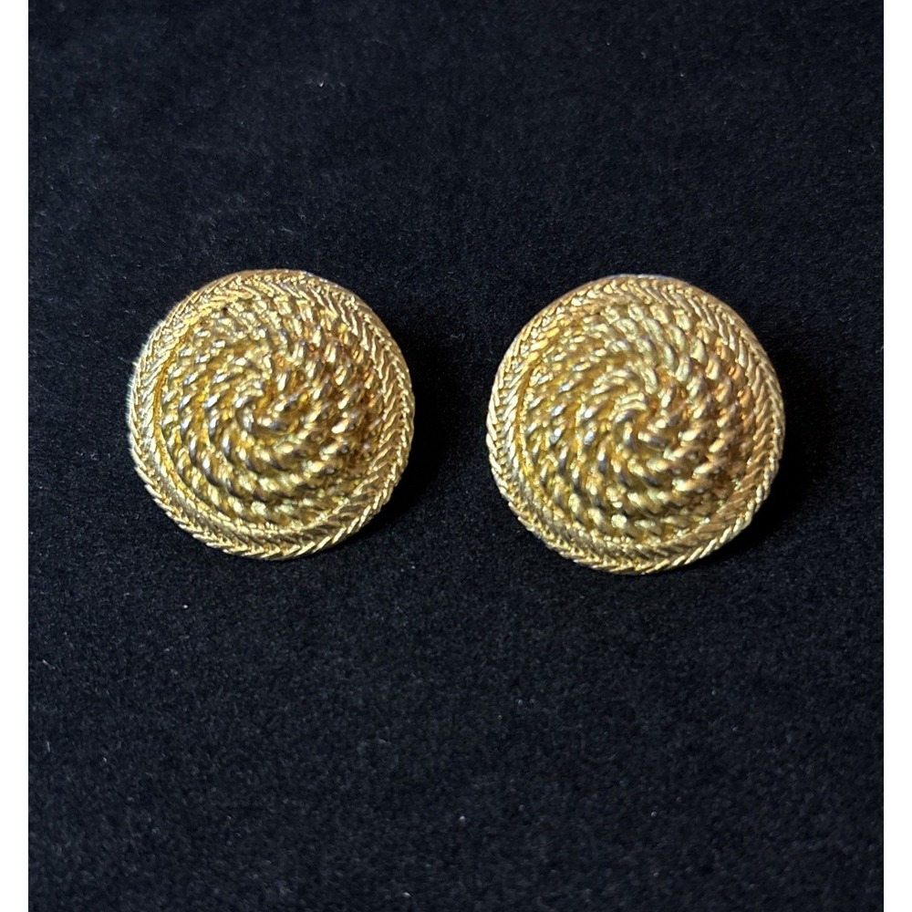 Vintage Gold Tone Twisted Rope Coil Domed Stud Earrings